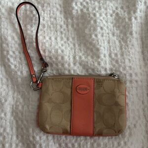 Coach Beige and Coral Wristlet